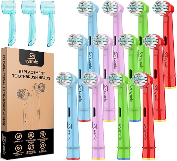12 Pack Kids Toothbrush Heads with 3 Head Covers - Replacement Electric Tooth Brush Head for Children Soft Bristle Compatible with Oral B Kids Toothbrush