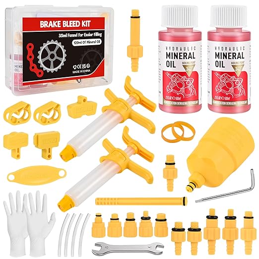 Brake Bleed Kit for Shimano, TEKTRO, TRP, SRAM/MAGURA/Formula/Hope, Hydraulic MTB Brake Bleed Kit for Shimano with M4-M7 Adapter, High Performance Mineral Oil Brake Fluid (2 * 60ml)-StrideForce Fitness