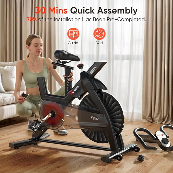 Exercise Bike, Stationary Bike for Home/Indoor Cycling Bike Silent Belt Drive, Stationary Bike with 300lbs Weight Capacity w/Comfortable Seat Cushion & Tablet Mount-StrideForce Fitness