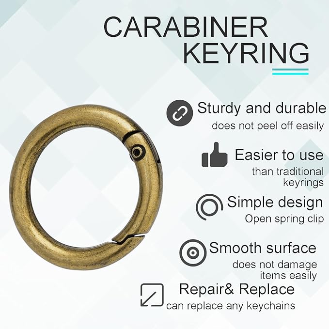 10 Pack 3/4 Inch Trigger Spring O Rings, Metal Round Carabiner Clip Snap Hook, Spring Keyring Buckles for Replacement Purse Strap, Paracord Lanyard Clips, Keychain Rings Hardware DIY Crafts Making-StrideForce Fitness