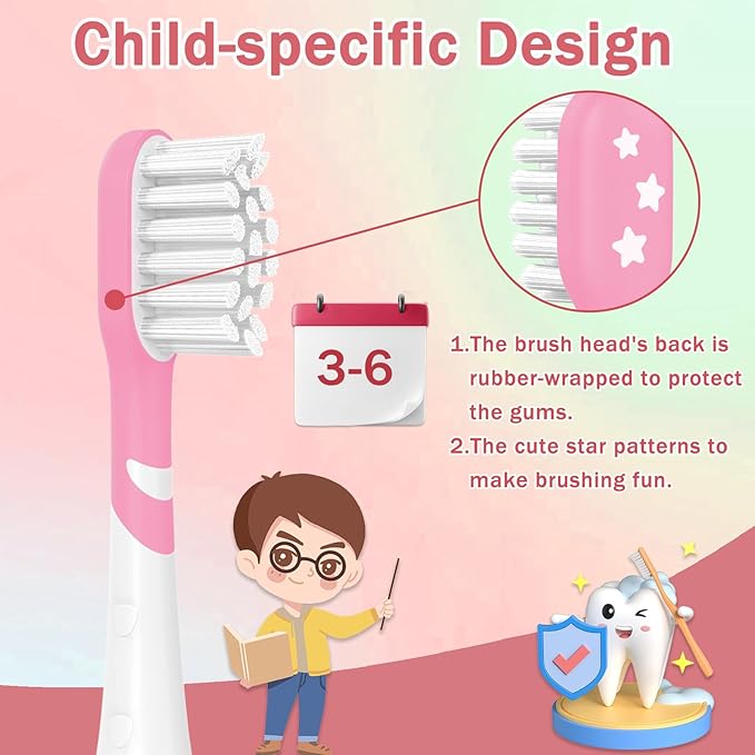 Kids Toothbrush Heads Compatible with Electric Philips Sonicare Handle 6032/94 6321 6340 6042 6320 6330, Replacement Heads Compact for Child 3-7 Years Old, Mini Brush Heads with Caps,8 Pack Green&Pink