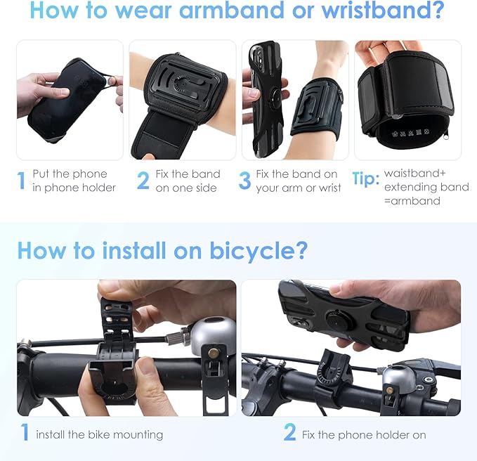 Cikyner Running Armband, 3 in 1 Running Phone Holder Sports Armband Bicycle Phone Holder 360° Rotatable & Detachable Running Phone Armband for 4.5-7'' iPhone Huawei for Gym Running Hiking-StrideForce Fitness