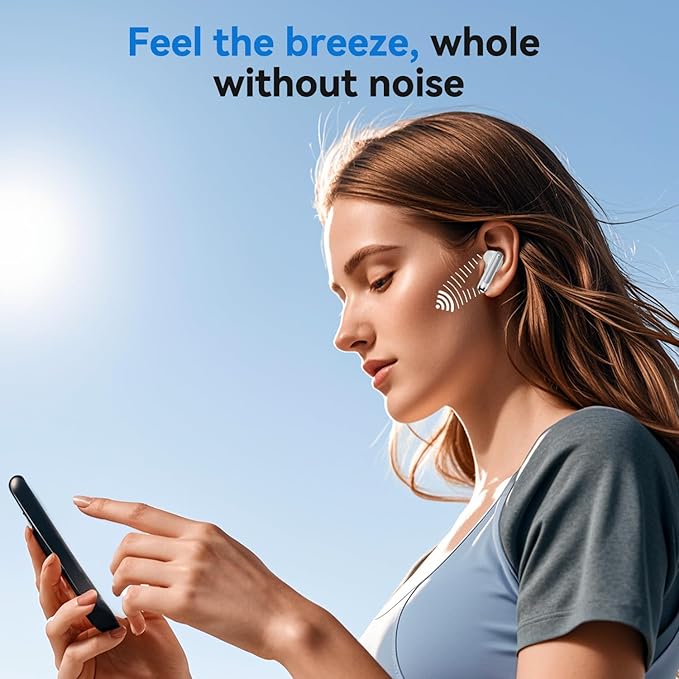 Wireless Earbuds, 2025 Bluetooth 5.4 Bass Stereo Headphones with 4 ENC Mic, 50H Playback Ear Buds with Charging Case LED Display,Sport Earphones IPX7 Waterproof for Phone, Android, Pad, White-StrideForce Fitness