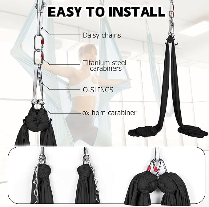 Aerial Silks Kit & Aerial Yoga Hammock - 11Yd Premium Fabric Hardware - Easy Setup for Flying Yoga, Aerial Swing & Fitness - Supports Up to 14ft Rigging-StrideForce Fitness
