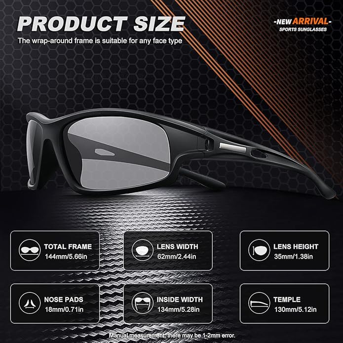 Polarized Sports Sunglasses for Men 100% UV Protection Wrap Around Unbreakable Sun Glasses for Fishing Driving-StrideForce Fitness