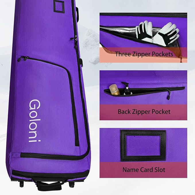 Goloni Ski Bag with Wheels,Padded Snowboard Bag for Air Travel,600D Waterproof Fabric,Foldable Snow Bag Fits 2 Pairs Skis-StrideForce Fitness
