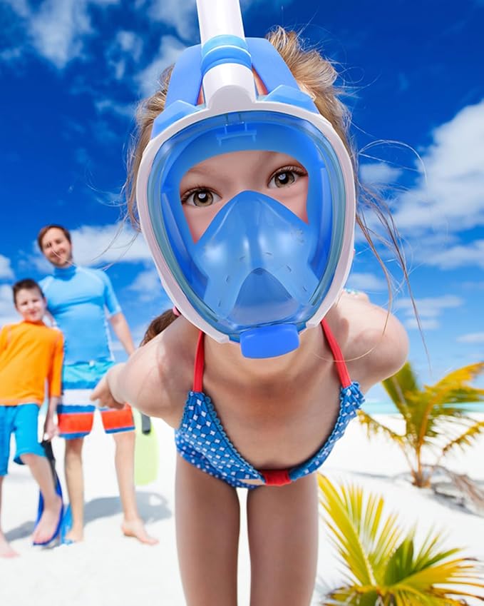 W WSTOO Kids Full Face Snorkel Masks,Suitable for Beginners Dry Top Snorkeling Gear,Can Your Mouth or Nose to Breathe,180 Degrees Panoramic View,Anti-Fog Anti-Leak,Summer Travel and Vacationing Gifts-StrideForce Fitness