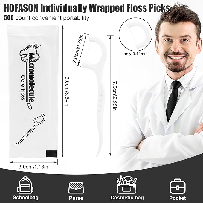 HOFASON 500 Count Individually Wrapped Floss Picks Dental Floss Sticks Bulk, Travel Flossers Oral Care Teeth Clean for Hotel Restaurant Office, Wedding Basket Supplies and Guest Bathroom Essentials