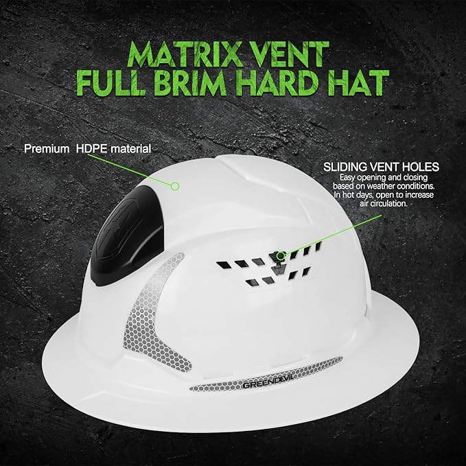 GREEN DEVIL Matrix Full Brim Hard Hat with Headlight Vented Construction Safety Helmet OSHA Approved Cascos De Construccion Work Hardhat for Men&Women-StrideForce Fitness