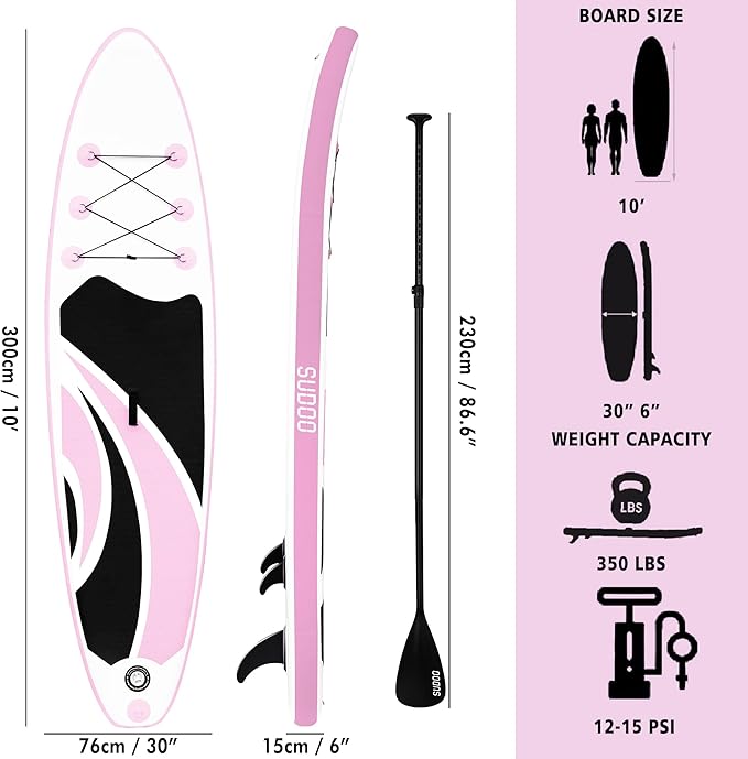 Inflatable Stand Up Paddle Board 10‘x30‘‘- Ultra-Light SUP with Backpack, Pump, Paddle, Coil Leash, 3 Fins, Repair Kit, Stable Design, Non-Slip EVA Deck for Adults & Youth-StrideForce Fitness