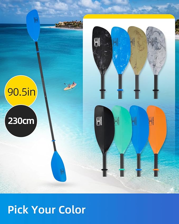 OCEANBROAD Kayak Paddle 86in/218cm, 90.5in/230cm Alloy Shaft 2-Piece Floatable Kayak Oar for Kayaking Canoeing Boating-StrideForce Fitness