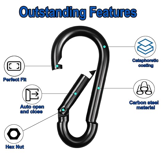 40PCS M6 Black Carabiner Clip, 2.36Inch Snap Hook Quick Link Small Carabiner Clips,Spring Link Buckle for Fishing Camping Hammock Dog Leashes-270LBS Holding Capacity-StrideForce Fitness
