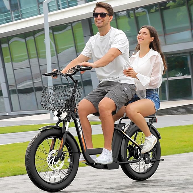 Caroma Electric Scooter with Seat, 48V Removable Battery E-Bike, Up to 30Miles&20MPH, 500/800/1200W Motor, 20" Fat Tire Adult Electric Bicycles for Commuting with Basket-StrideForce Fitness