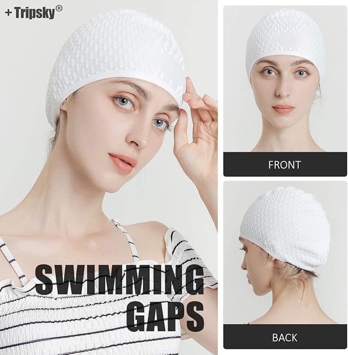 Tripsky Silicone Swim Cap,Comfortable Bathing Cap Ideal for Curly Short Medium Long Hair, Swimming Cap for Women and Men, Shower Caps Keep Hairstyle Unchanged…-StrideForce Fitness