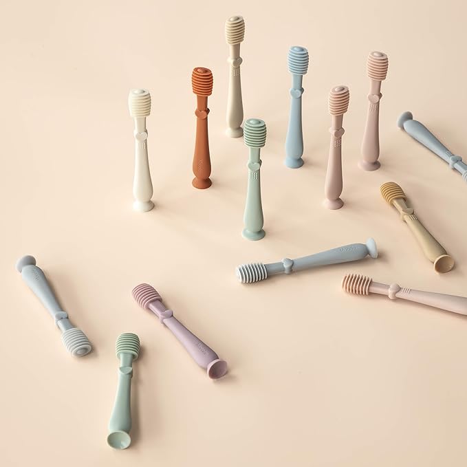 Moonkie Baby Tongue Cleaner, Toddler Toothbrush, Baby Oral Cleaner Newborn Kit for 3 Months+, 2 Pcs (Blue/Mint)