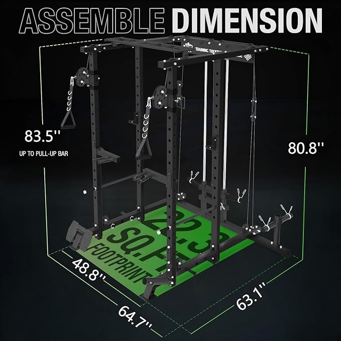 Mikolo Power Cage, 1500lbs Power Rack with LAT PullDown and Cable Crossover System, Squat Rack with Pulley System, Weight Cage for Home Gym with Training Attachments-StrideForce Fitness