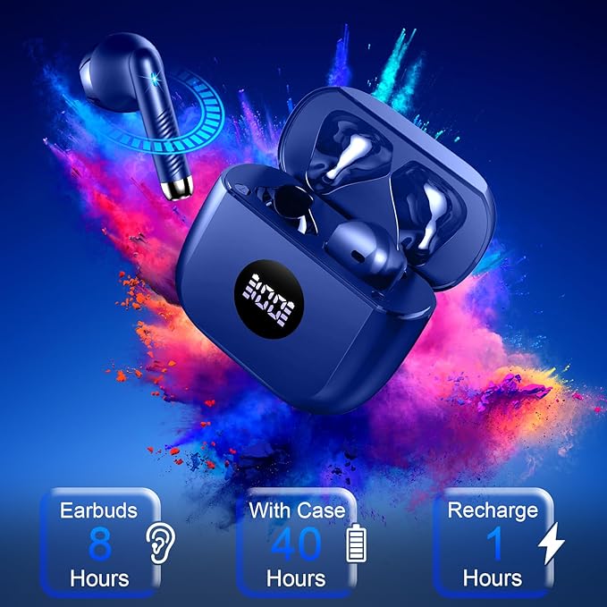Wireless Earbuds, Bluetooth 5.4 Ear Buds LED Power Display Headphones Bass Stereo, Bluetooth Earbuds in-Ear Noise Cancelling Mic, 40H Playback Mini Case IP7 Waterproof Sports Earphones for Android iOS-StrideForce Fitness