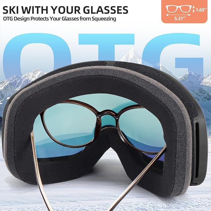 Freela Ski Goggles OTG Men Women, Over Glasses Snow Snowboard Sports Goggles for Adult Youth 100% UV400 Protection Anti Fog-StrideForce Fitness