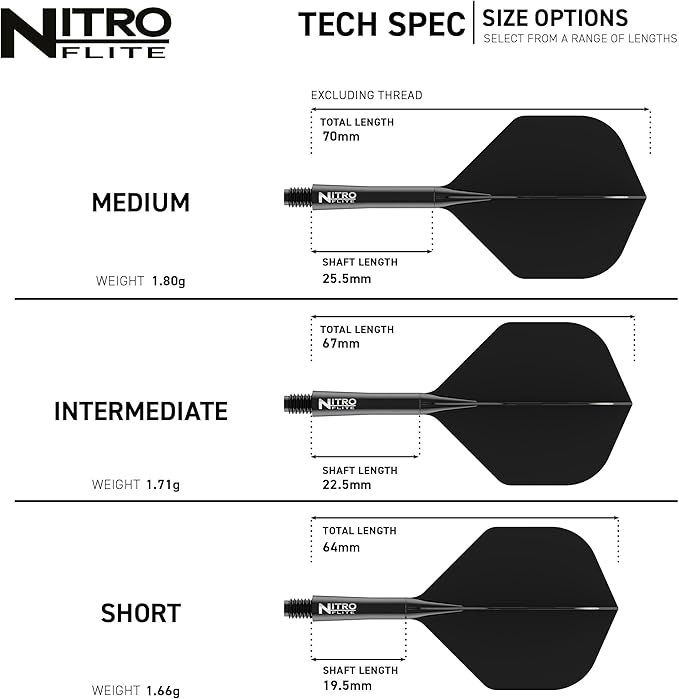 RED DRAGON Darts – Nitro Flite Integrated Flight & Shaft System – No.2 Shape and Design - Available in Short, Intermediate & Medium - Available in Variety of Colours - Professional Darts Accessories-StrideForce Fitness