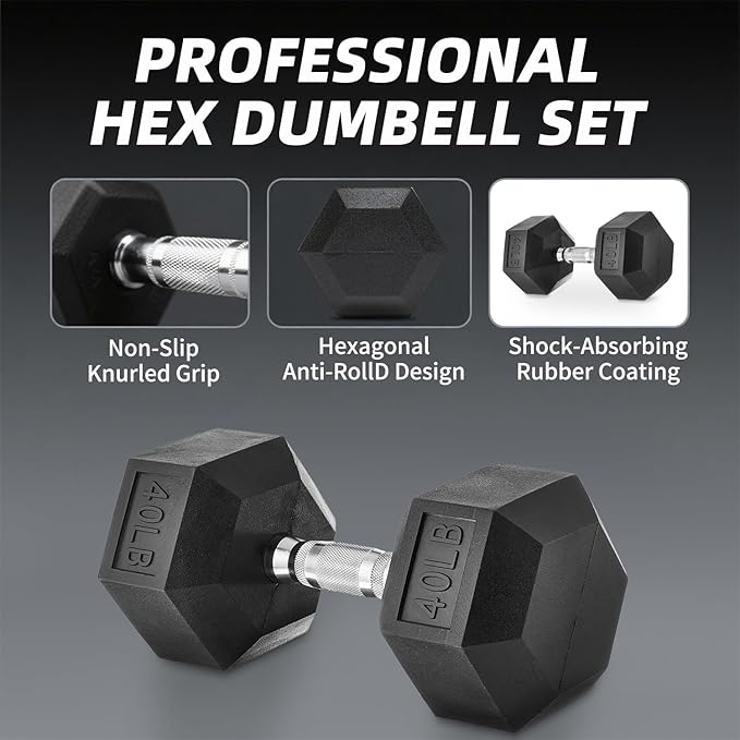 350/450/550 lbs Hex Weight Dumbbell Sets with Rack 5-50 lbs Hand Weights for Strength Training for Home Gyms Men Women Rubber Iron Rubber Coated Exercise & Fitness Muscle-StrideForce Fitness