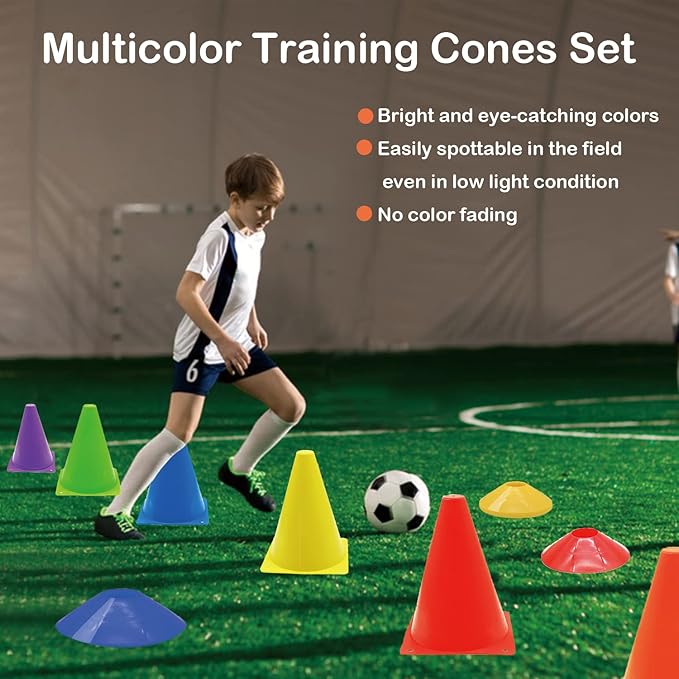 12/24/48Pcs Soccer Cones,7" or 9" Soccer Cones for Training, Multicolor Cones Sports Soccer Training Cones, Field Cones for Skating Basketball Football Drills Practice-StrideForce Fitness