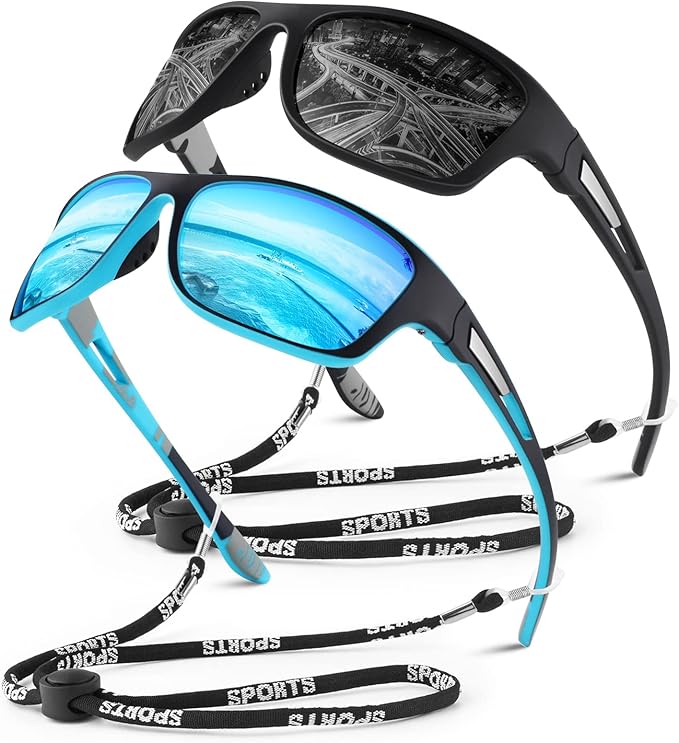 Polarized Sports Sunglasses for Men Women,Fishing Driving Rectangular Goggles UV400 Protection-StrideForce Fitness