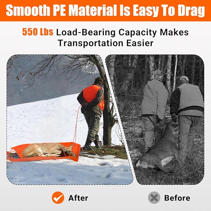 Deer Drag Sled - 1.2mm Thickened Tear-Resistant, 550Lbs Load Capacity Multi-Purpose Deer Cart with Non-Slip Handle for Hauling Hunter Trophies and Discarded Debris on Snow, Sand, Mud, Grass-StrideForce Fitness