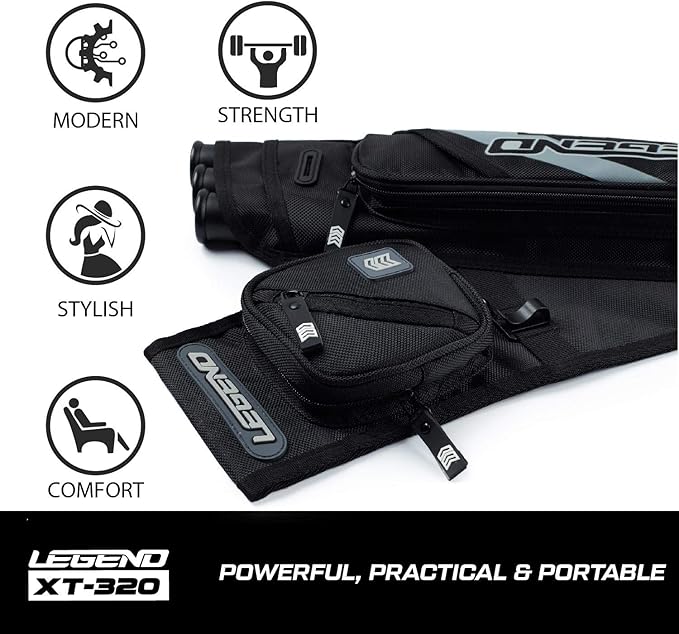 LEGEND XT320 Archery Quivers - Nylon Hip Quivers with 3 Arrow Tube Cases for Target Shooting - Adjustable Waist Belt, T-Slot, Storage Compartments for Accessories, Gear, Tools, Release Tab, Score Card-StrideForce Fitness
