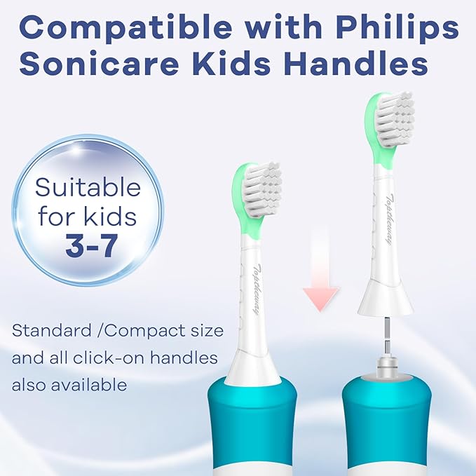 Toptheway Kids Toothbrush Heads for Philips Sonicare: Compact Brush Heads for Kids 3-7 Years, Pink and Green, 4 Pack