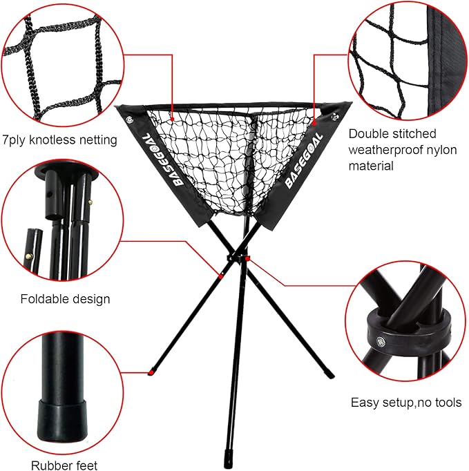 7'×7' Baseball Softball Practice Net,Baseball Backstop,with Batting Tee,Ball Caddy,for Hitting Pitching Batting Catching with Bow Frame,Bonus Strike Zone,Portable and Foldable-StrideForce Fitness