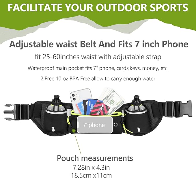 Hydration Running Belt for Women & Men with 2 Water Bottles – Water-Resistant Waist Pack & Phone Holder, No-Bounce Fit for Running, Hiking, Workouts – Bonus Sweatband, Fits All Phones-StrideForce Fitness