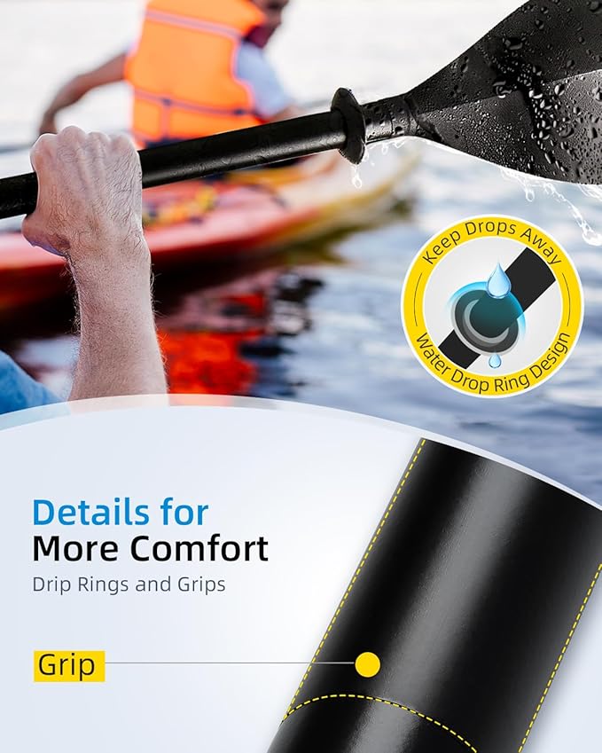 OCEANBROAD Kayak Paddle 86in/218cm, 90.5in/230cm Alloy Shaft 2-Piece Floatable Kayak Oar for Kayaking Canoeing Boating-StrideForce Fitness