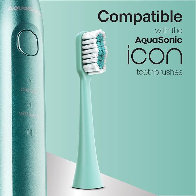 AquaSonic Genuine Icon Replacement Brush Heads | Compatible with AquaSonic Icon Toothbrush | 2 Brush Heads | for Normal & Sensitive Teeth (Mint)