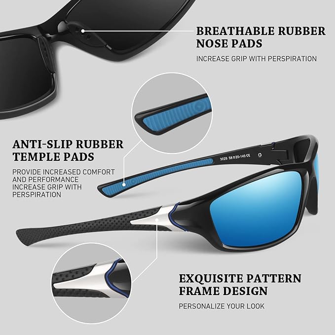 Polarized Sports Sunglasses for Men Women,Fishing Driving Rectangular Goggles UV400 Protection-StrideForce Fitness