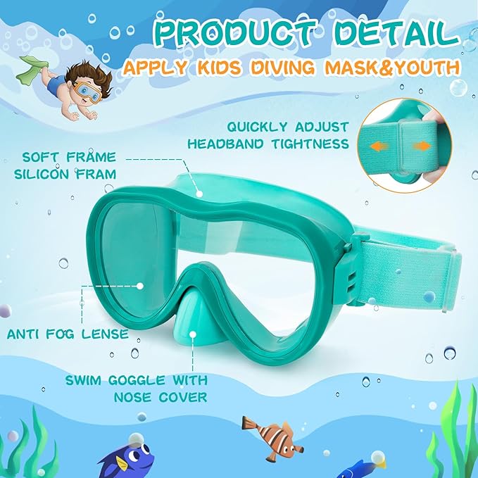 Kids Swim Goggles with Nose Cover, Anti-Leak Swim Mask with Elastic Fabric Strap, UV Protection Swimming Goggles for Kids-StrideForce Fitness