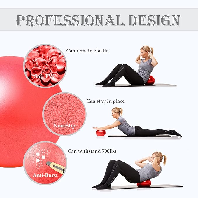 Soft Pilates Ball 9 Inch, Ideal Small Exercise Ball Between Knee Squeeze for Physical Therapy Yoga Core Medicine Abs Pt Bouncy, Mini Rubber Fitball Barre Workout Equipment for Women Men Kid Toddler-StrideForce Fitness