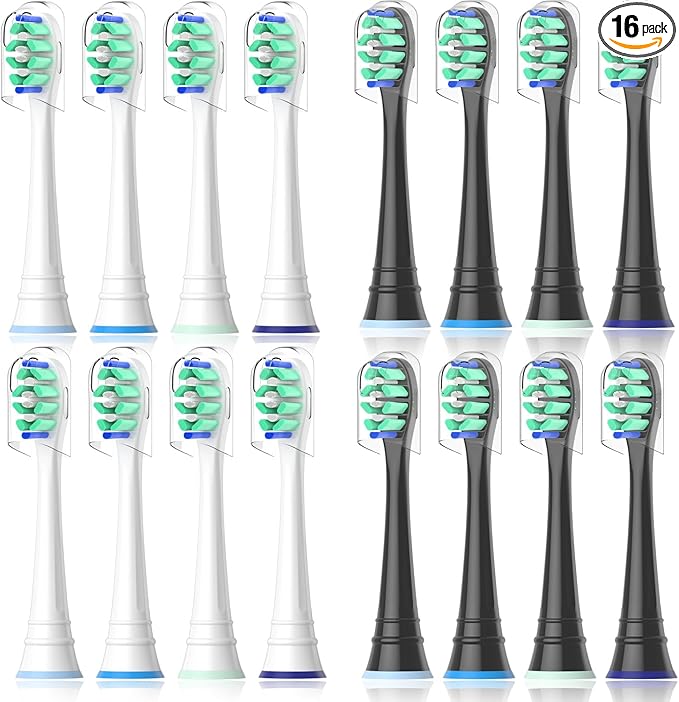 Replacement Heads Compatible with Sonicare Toothbrush, Replacement Brush Head for Philips Sonicare Electric Toothbrush 4100 5100 6100 9900 C2 W3 and More Click-on Handles (8white+8black)