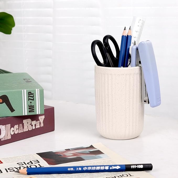 BosilunLife Ceramic Toothbrush Holder - 12oz Bathroom Toothbrush Holder Beige Tooth Brush Holders Tumbler Cups Reusable Toothbrush Mouthwash Cup Small Toothbrush and Toothpaste Holder