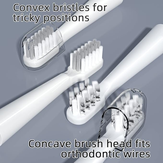 Y-Kelin V-Shaped Orthodontic Electric Toothbrush for Braces, Sonic Toothbrush with 2 Concave Replacement Heads and 2 Convex Replacement Heads, Soft Bristle, 5 Modes IPX7 Waterproof (White)