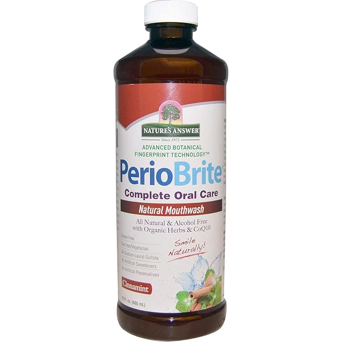 Nature's Answer Periobrite Alcohol-Free Mouthwash, Cinamint, 16 Ounce ( 2 Pack ) | Fluoride Free | Natural Breath Freshener | Stain Remover | Natural Teeth Whitener