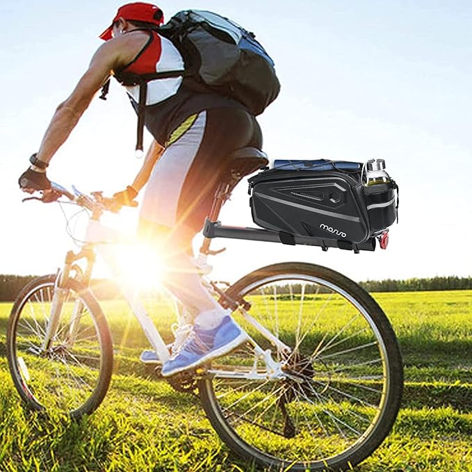 MOSISO Bike Rack Bag, Waterproof Bike Rear Rack Handbag Bicycle Trunk Bag, 14L EVA Mountain Bicycle Rear Seat Storage Saddle Pouch Cycling Luggage Pouch with Shoulder Strap, Black-StrideForce Fitness