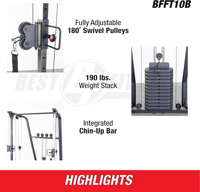 Body-Solid Best Fitness Functional Trainer Cable Machine, Full Body Workout Weight Stacks, Chest and Shoulder Exercise Home Gym LAT Pulldown Machines with 190lb Weights Stack, Midnight Black-StrideForce Fitness