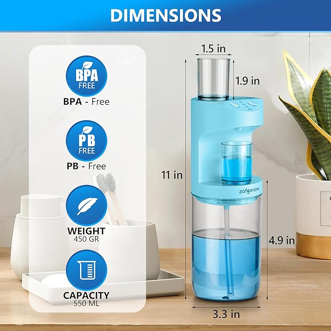 Automatic Mouthwash Dispenser for Bathroom,Bathroom Accessories 19.4 Fl Oz Dispensers with Magnetic Cups,Wall Mounted Dispenser,Suitable for All Age Groups,Blue