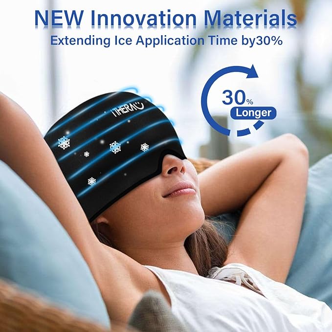 iTHERAU Migraine Relief Cap, Soothing Headache Hat, Gel Ice Pack Head Wrap with Hot and Cold Therapy, Headache Relief Cap for Sinus, Puffy Eyes, Tension and Stress Relief-StrideForce Fitness