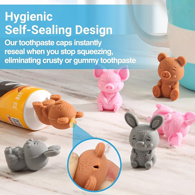 Self-Closing Toothpaste Caps by Tilcare - No Waste Cap Dispensers for Kids Bathroom - Mess-Free Toothpaste Lids - Easy to Use, Food Grade Silicone and BPA-Free Toppers