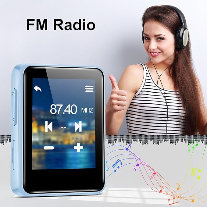 32GB MP3 Player with Bluetooth, 1.8 inch Screen, with FM Radio, Recorder, Portable Sport HiFi Music Player Up to 512GB, Blue-StrideForce Fitness