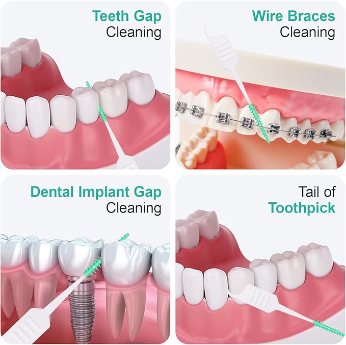 300PCS Dental Floss Picks,Dual-Use Interdental Brushes,Soft Silicone Brush Head Toothpicks, Tooth Picks Flossers for Teeth Braces Cleaning (Orange)