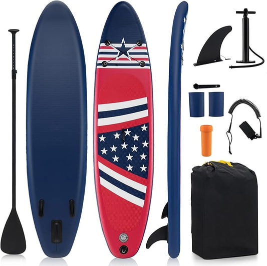 GYMAX Stand Up Paddle Board, Inflatable SUP with Wide Non-Slip EVA Deck, Accessories-Leash, D Rings, Hand Pump, Adjustable Paddle & Backpack, Paddle Boards for Adults Youth-StrideForce Fitness