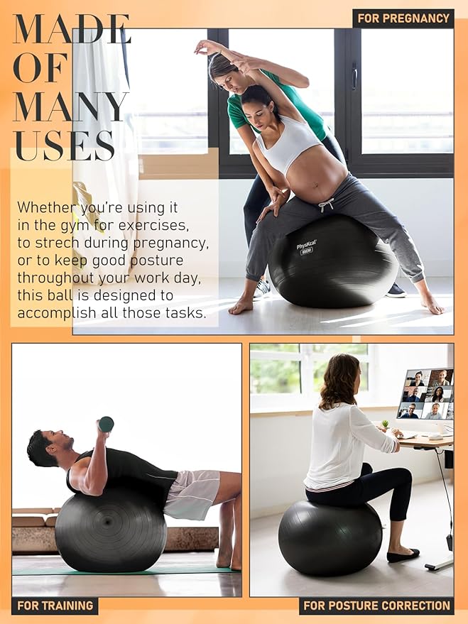 Yoga Ball for Exercise, Pilates Set, 4 Sizes Fitness Ball for Workout, Birthing, Pregnancy, Physical Therapy- Pump Included-StrideForce Fitness