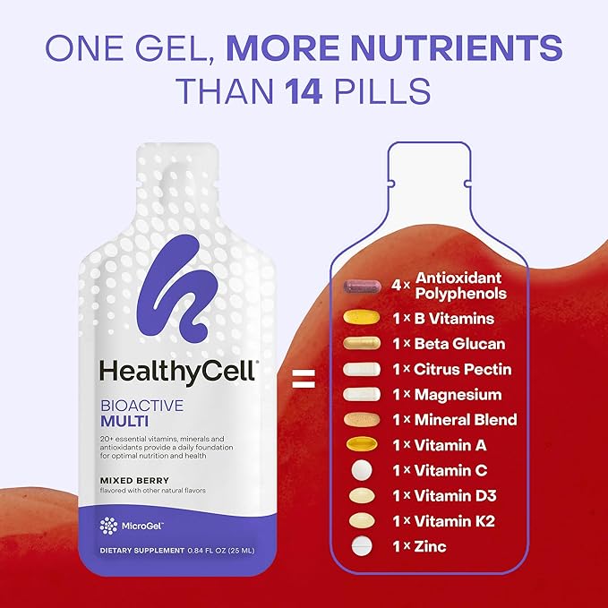 Healthycell Bioactive Daily Liquid Multivitamin for Men & Women – 20+ Essential Vitamins, Minerals & Antioxidants for Brain, Heart, Immune Support, Skin & Hair Support - 14 Gel Packs-StrideForce Fitness
